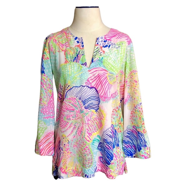 Tunique Lilly Pulitzer AMELIA ISLAND - Taille XS - Brodée Perles Bleu Et Blanc - Neuf Avec étiquettes